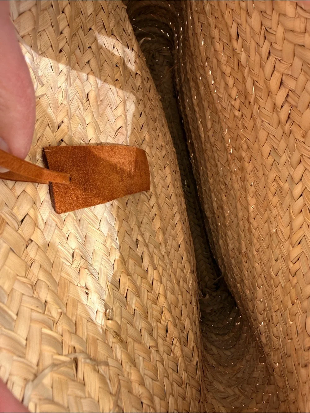 Natural Straw Backpack with Brown Leather Trim